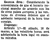 BOE marzo 1940, adelanto de horario en 1 hora