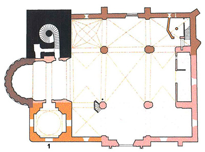 (Fig. 115, 116). Planta de la iglesia de Santiago: nº 1, capilla del Carmen.