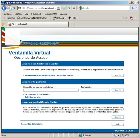 Ventanilla virtual, acceso