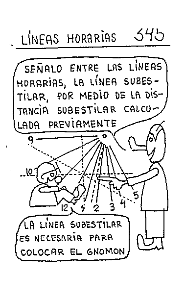 Líneas horarias 14 del reloj vertical declinante a poniente